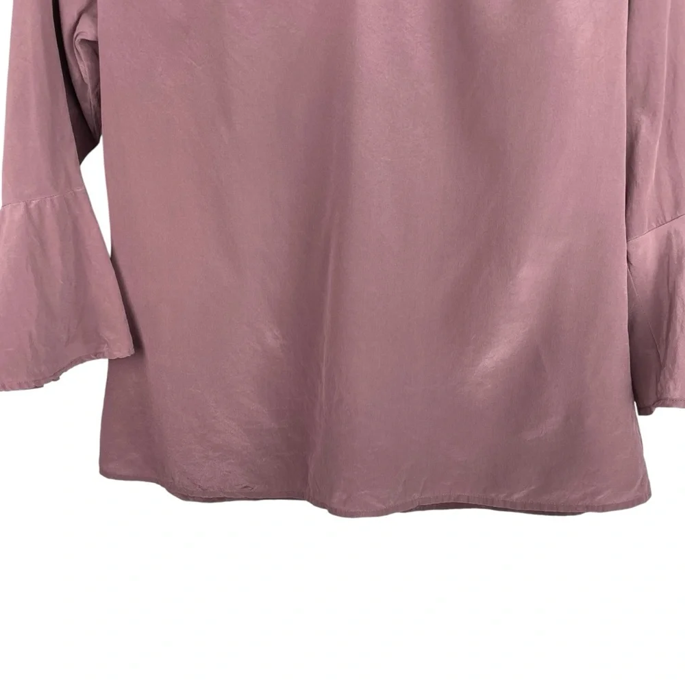 Garnet Hill | Pink Silk V Neck Bell Cuff Blouse